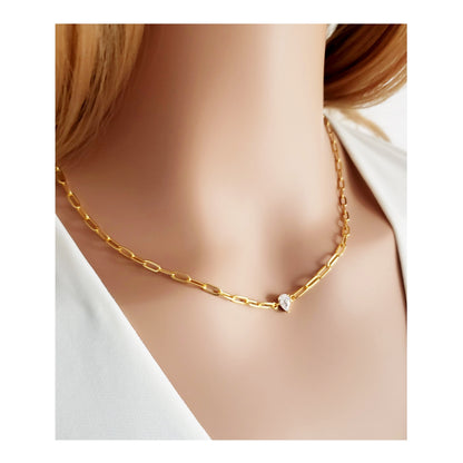 JELINA Paperclip Necklace Solitaire Pendant 18K Gold Plated