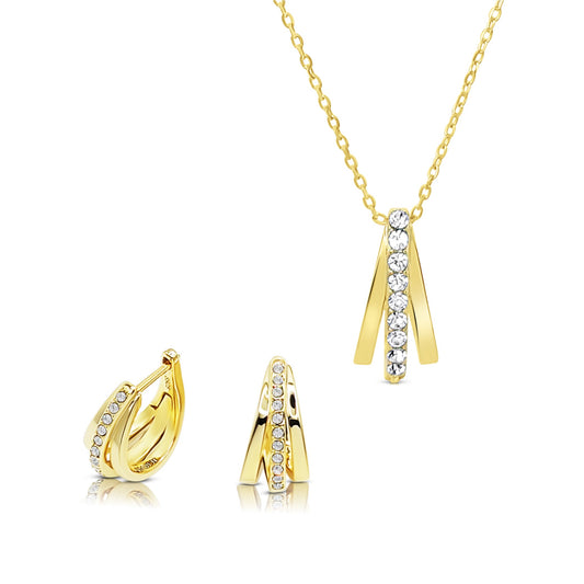 JOSÉE 2-Piece Jewelry Set, Austrian Crystal Hoop Earrings & Necklace 18K Gold Plated