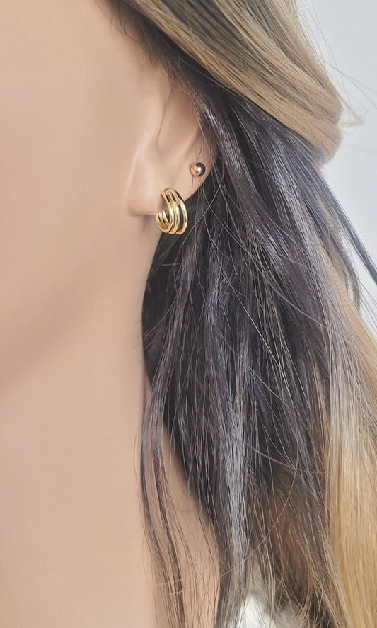 JOSIE Triple Row Hoop Earrings 14K Gold Plated