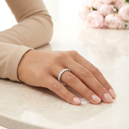 JEMIMA Full Eternity White CZ Diamond Stacking Ring in Rhodium Over Sterling Silver