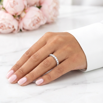 JEMIMA Full Eternity White CZ Diamond Stacking Ring in Rhodium Over Sterling Silver