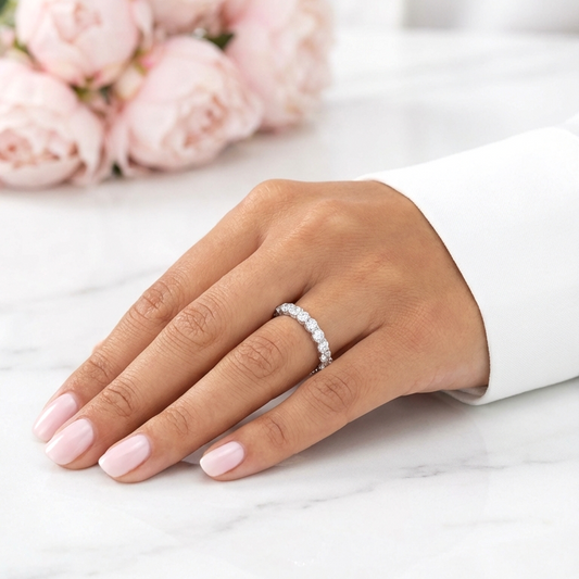 JEMIMA Full Eternity White CZ Diamond Stacking Ring in Rhodium Over Sterling Silver