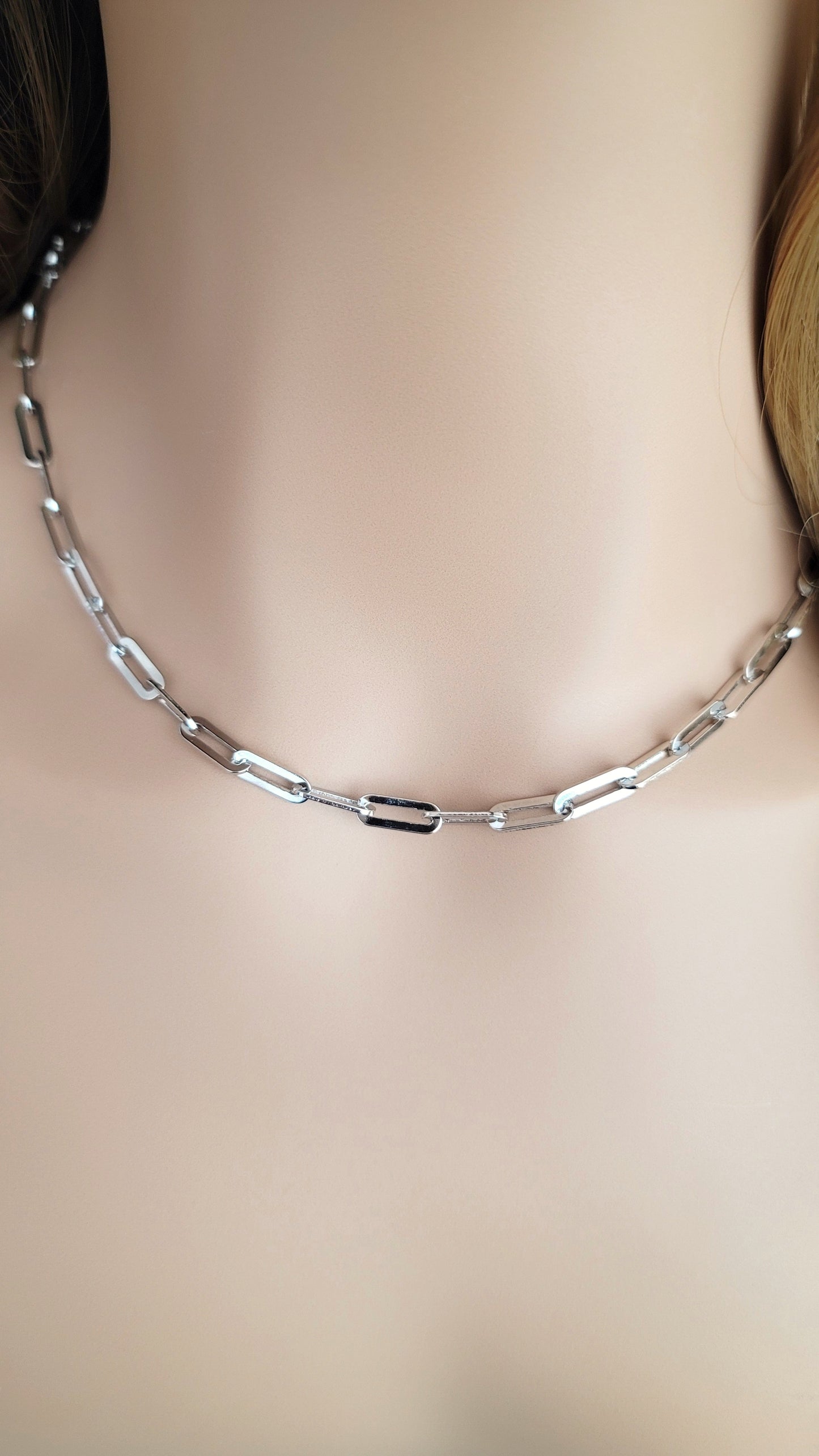 JENNIFER 4.5MM Paperclip Necklace in Rhodium Over Sterling Silver