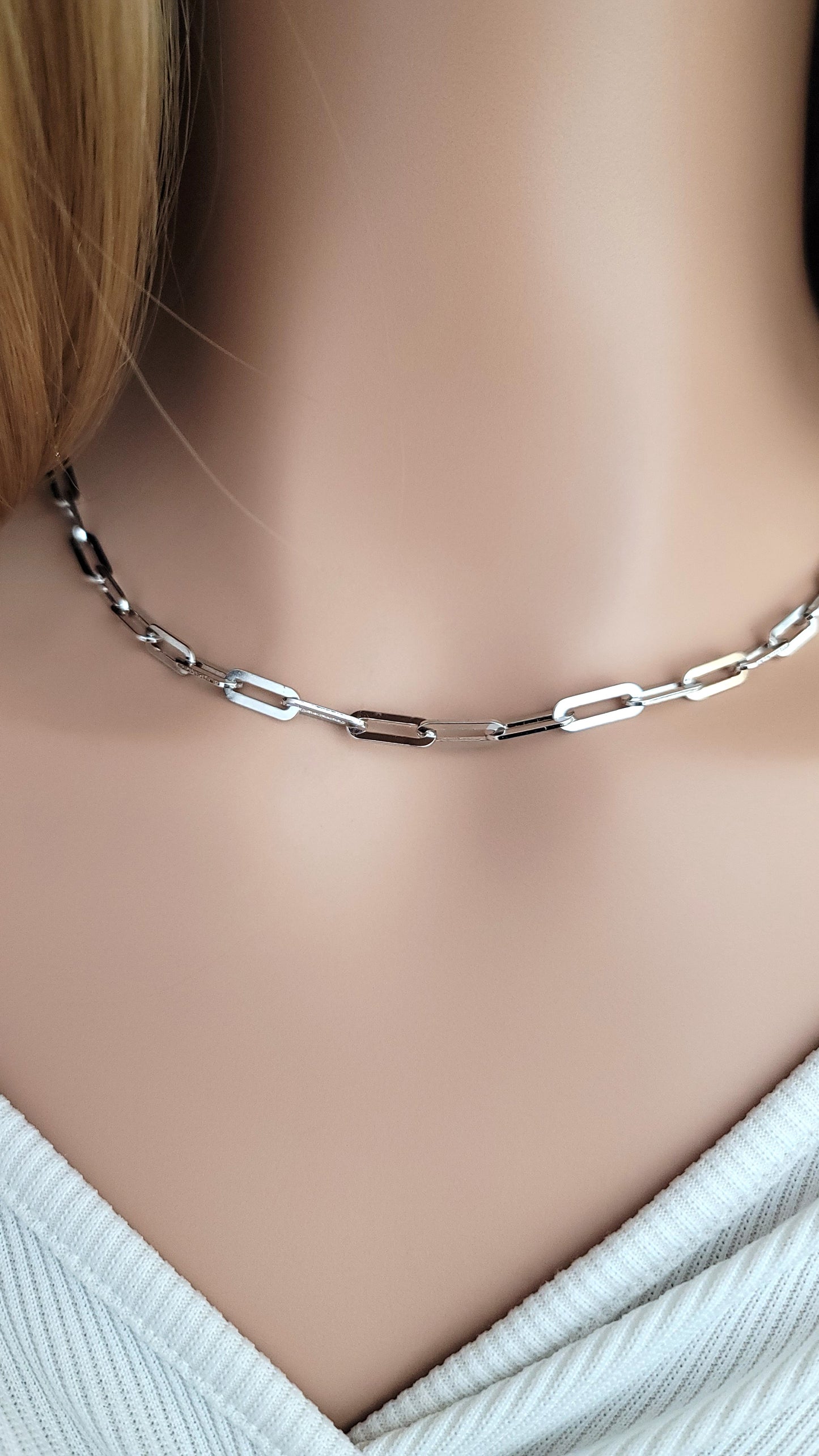 JENNIFER 4.5MM Paperclip Necklace in Rhodium Over Sterling Silver