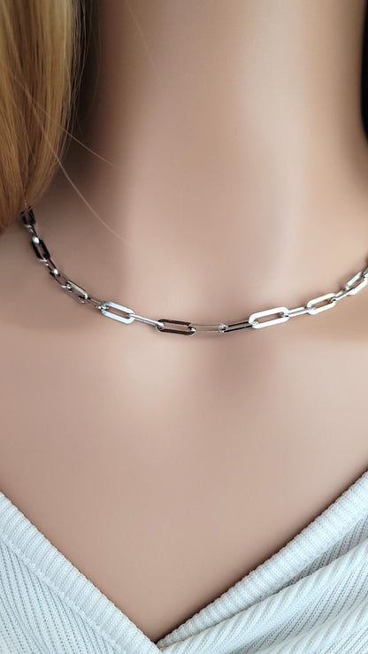 JENNIFER 4.5MM Paperclip Necklace in Rhodium Over Sterling Silver