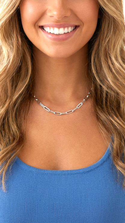 JENNIFER 4.5MM Paperclip Necklace in Rhodium On Sterling Silver