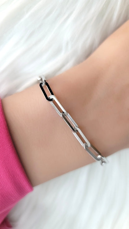 JENNY 4.5MM Paperclip Bracelet in Rhodium Over Sterling Silver