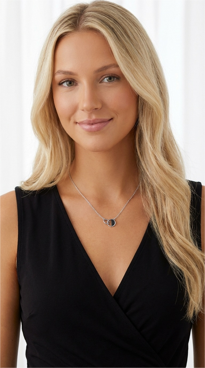 JESSICA Interlocking Black Spinel Necklace in Rhodium Over Sterling Silver