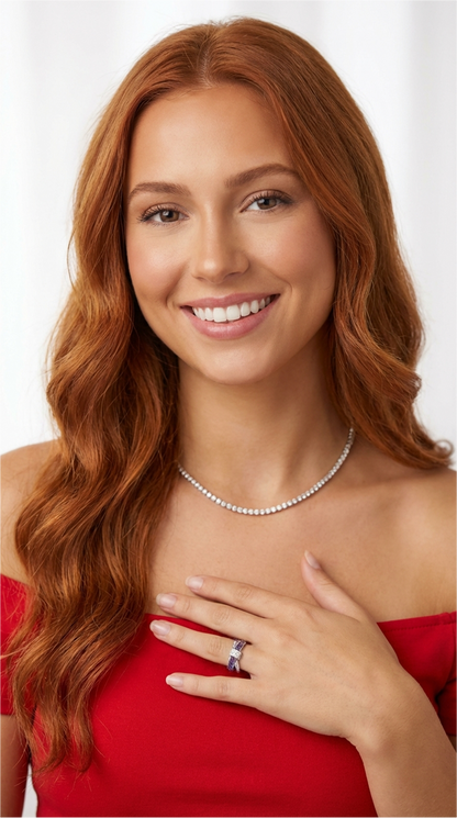 JOANNE Purple And White CZ Diamond Crisscross Band Ring in Rhodium Over Sterling Silver