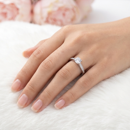 JOCELYNE Solitaire White CZ Diamond Ring in Rhodium Over Sterling Silver