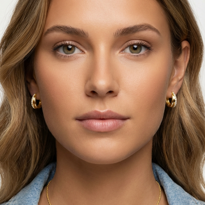 JOSÉE White Crystal Diamond Hoop Earrings 18K Gold Over Sterling Silver