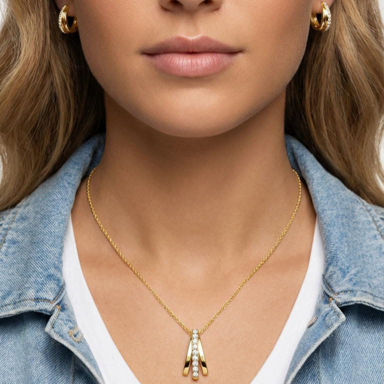 JOSÉE White Crystal Diamond Hoop Earrings, Necklace Set in 18K Gold Over Sterling Silver