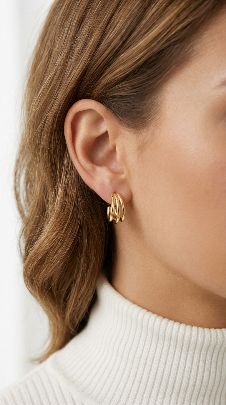 JOSIE Triple Row Hoop Earrings 14K Gold Over Sterling Silver