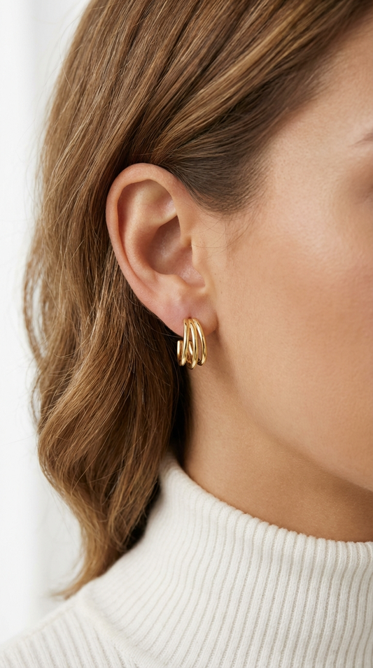 JOSIE Triple Row Hoop Earrings 14K Gold Over Sterling Silver