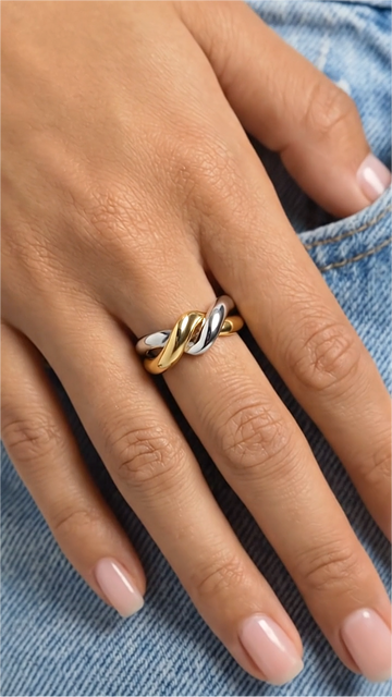 JULYET Two-Tone 18K GP Interlocking Adjustable Ring