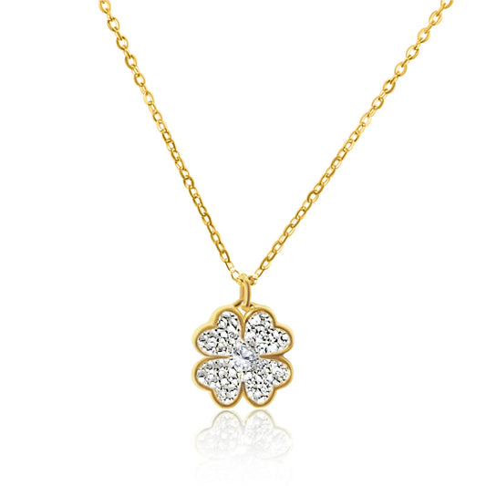 KARI Heart Shaped Four Leaf Clover Necklace Pendant 14K Gold Plated