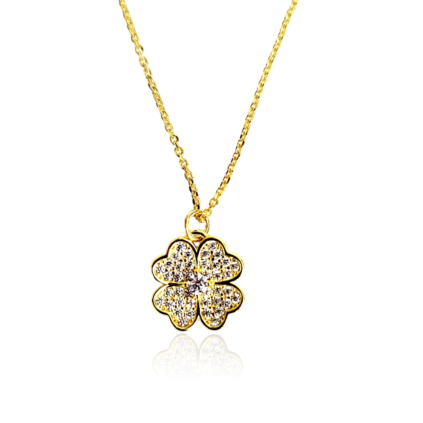 KARI Heart Shaped Four-Leaf Clover Pendant Necklace 14K Gold Over Sterling Silver