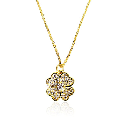 KARI Heart Shaped Four-Leaf Clover Pendant Necklace 14K Gold Over Sterling Silver