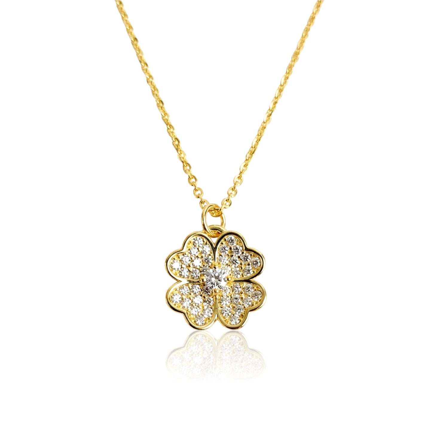KARI Heart Shaped Four-Leaf Clover Pendant Necklace 14K Gold Over Sterling Silver
