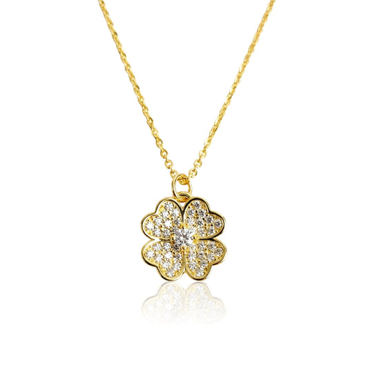 KARI Heart Shaped Four-Leaf Clover Pendant Necklace 14K Gold Over Sterling Silver
