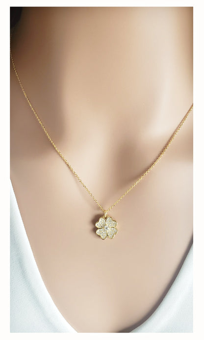 KARI Heart Shaped Four-Leaf Clover Pendant Necklace 14K Gold Over Sterling Silver