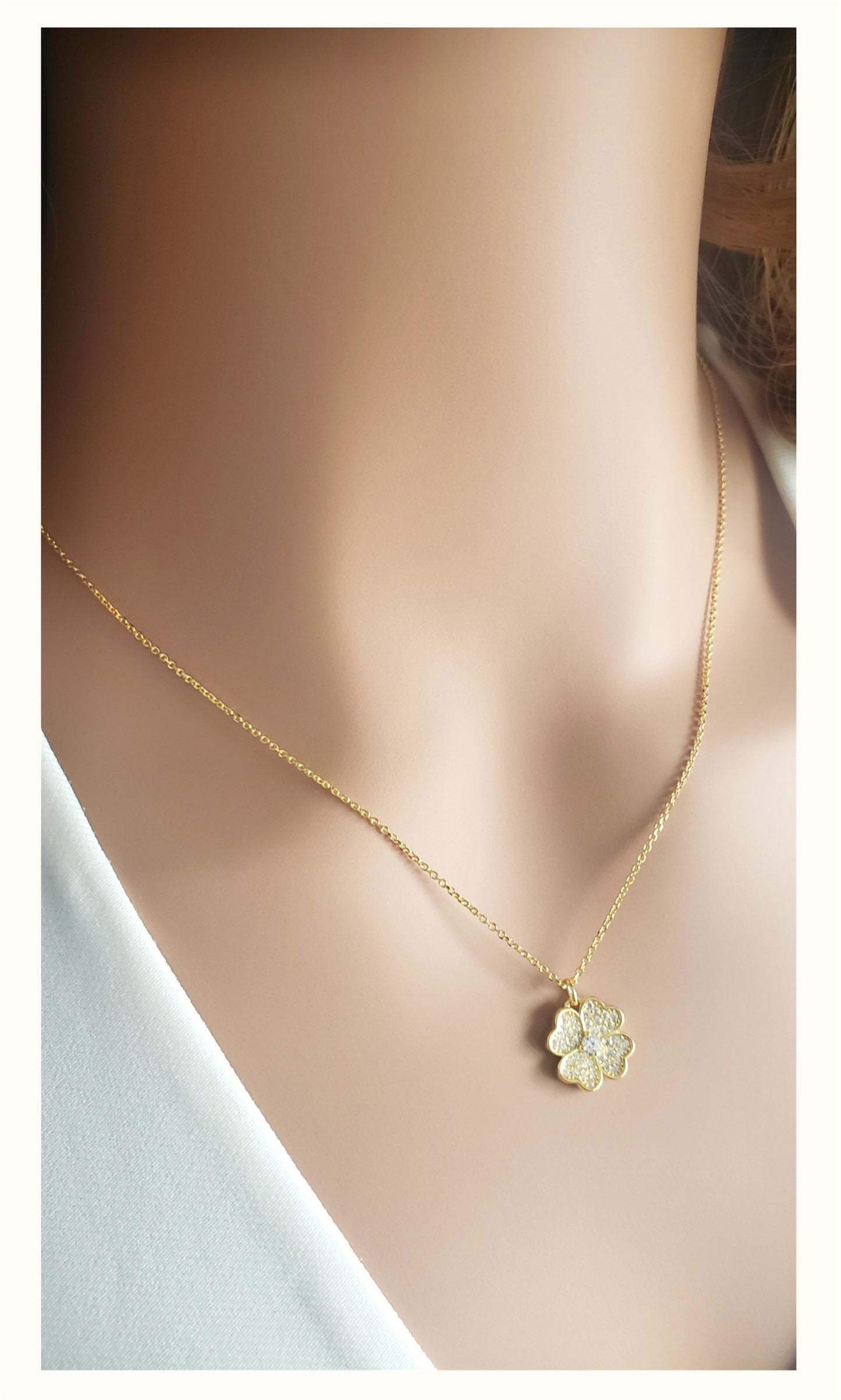 KARI Heart Shaped Four-Leaf Clover Pendant Necklace 14K Gold Over Sterling Silver