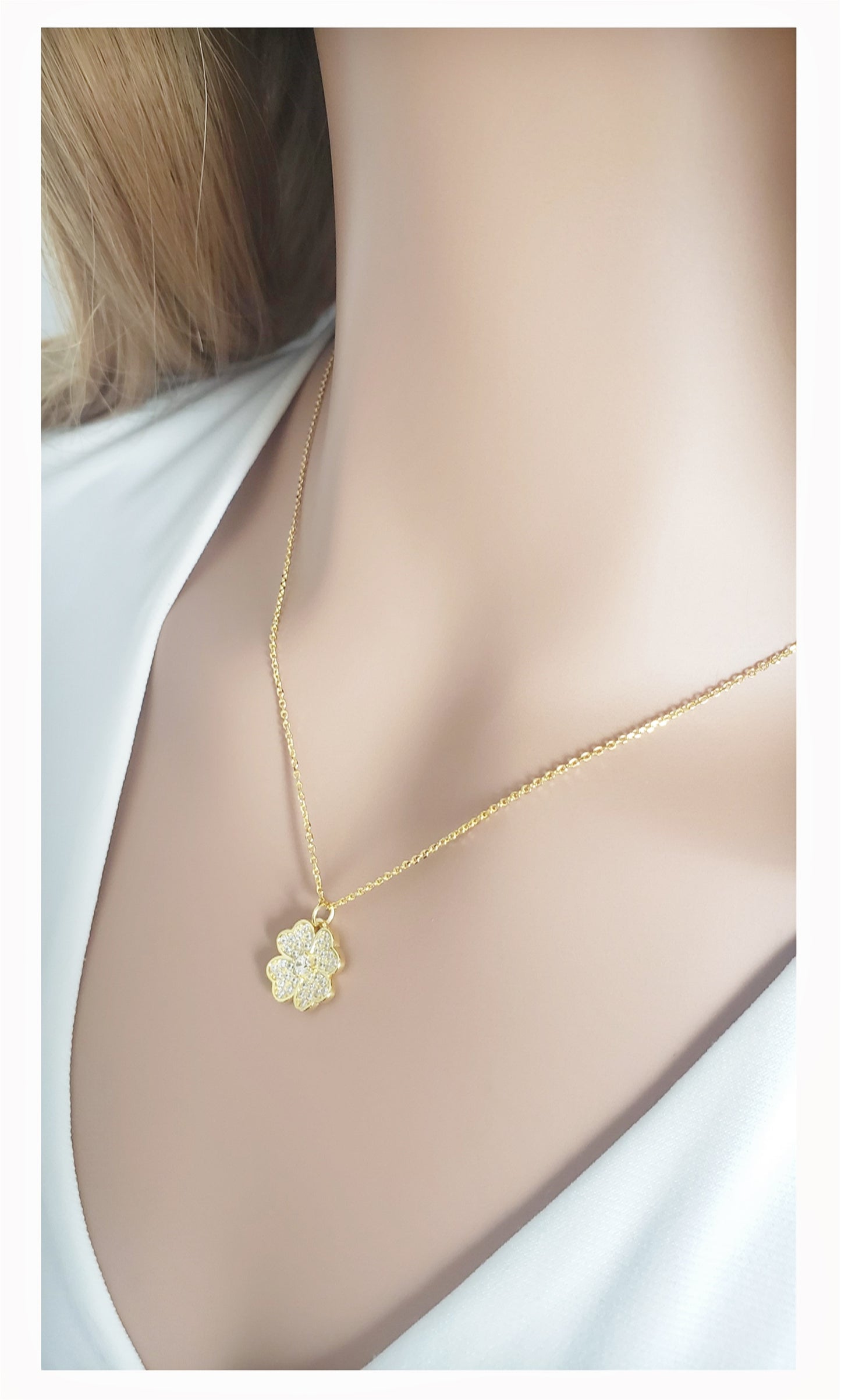 KARI Heart Shaped Four-Leaf Clover Pendant Necklace 14K Gold Over Sterling Silver