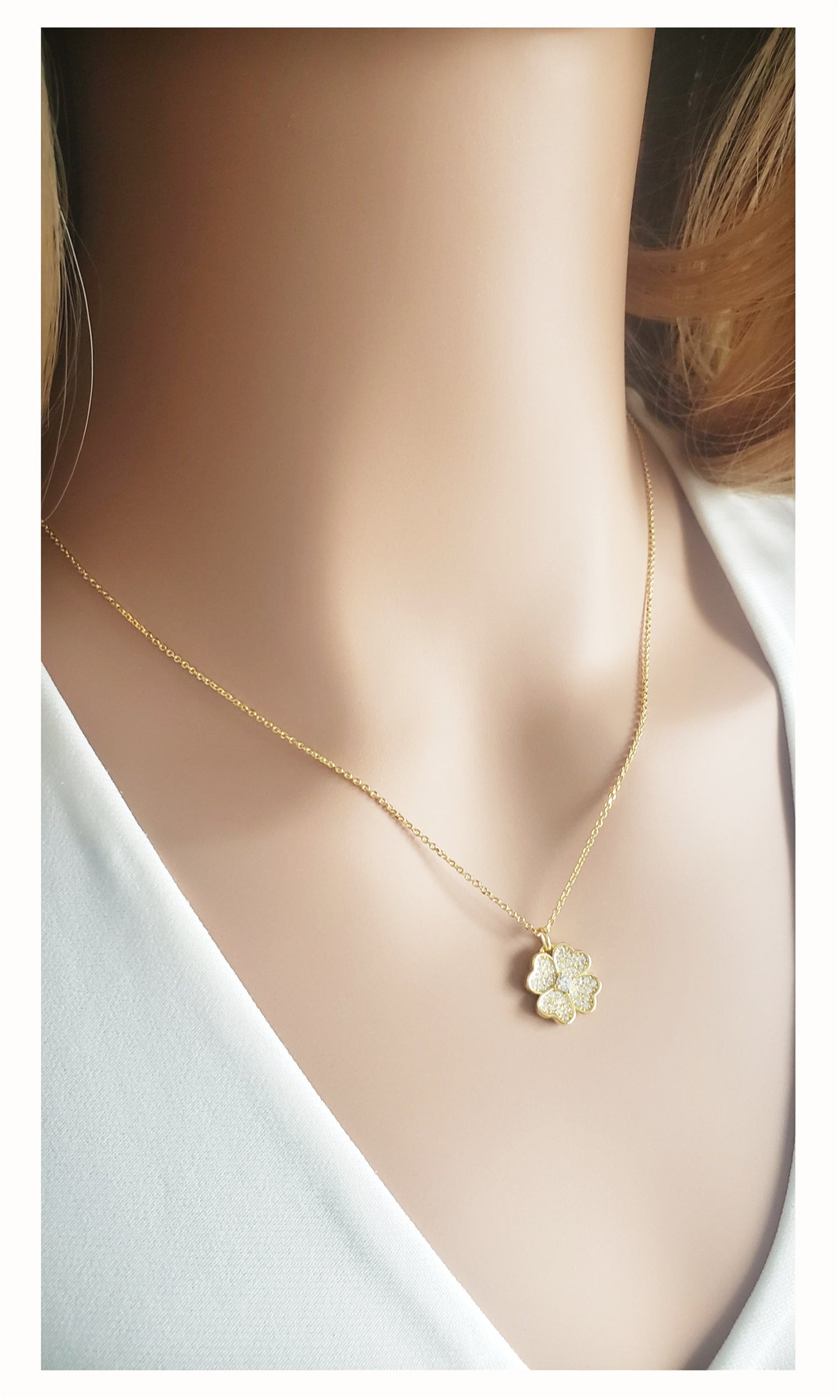 KARI Heart Shaped Four-Leaf Clover Pendant Necklace 14K Gold Over Sterling Silver