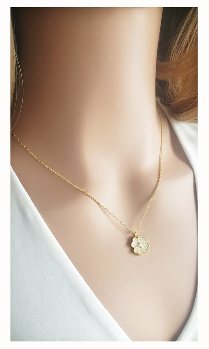 KARI Heart Shaped Four-Leaf Clover Pendant Necklace 14K Gold Over Sterling Silver