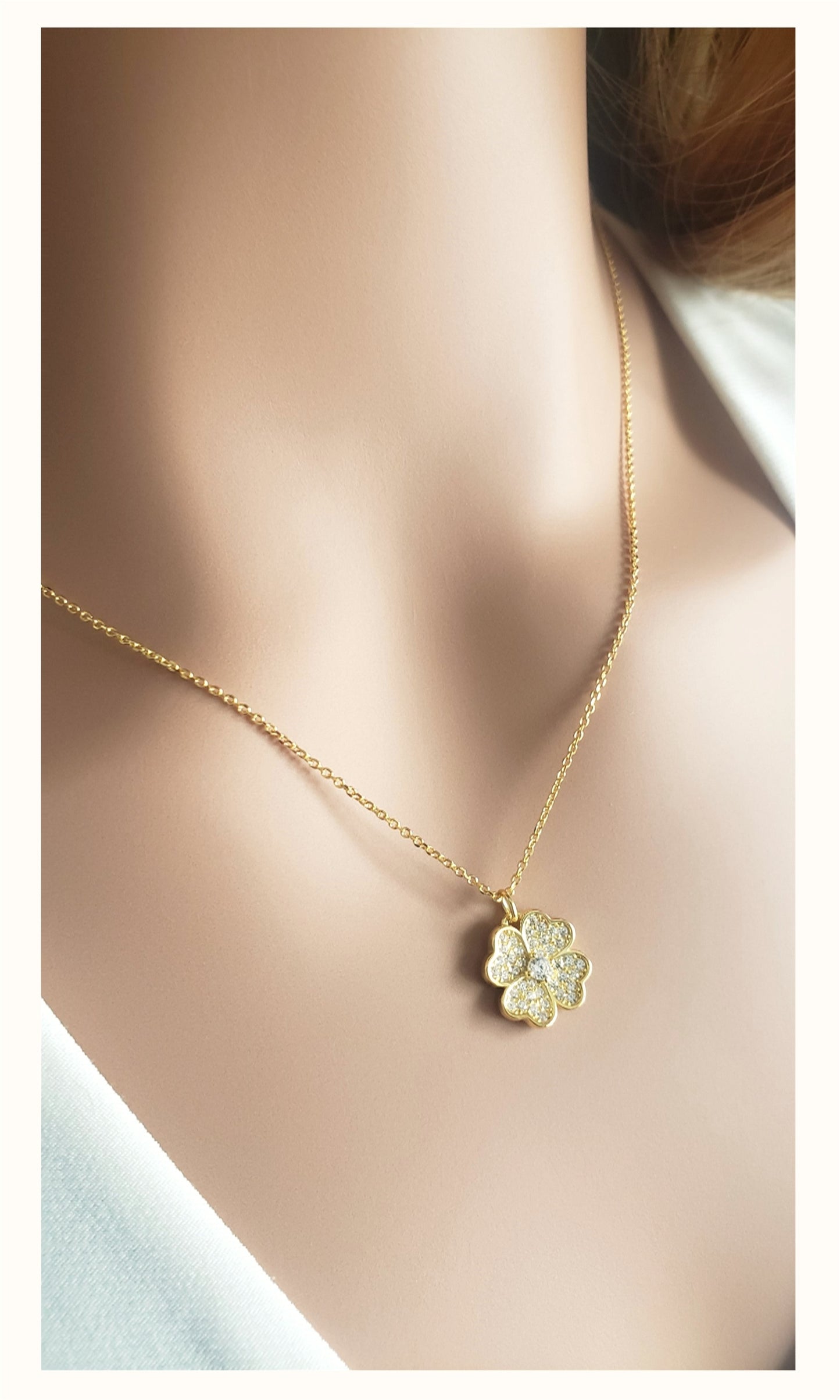 KARI Heart Shaped Four-Leaf Clover Pendant Necklace 14K Gold Over Sterling Silver