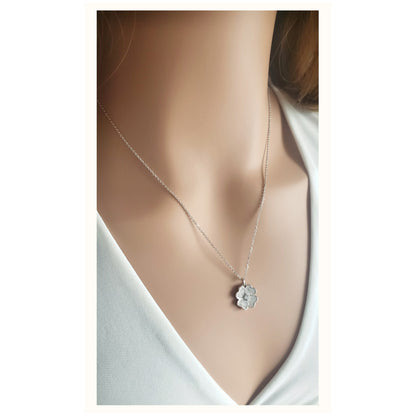 KARI Heart Shaped Four Leaf Clover Pendant Necklace in Sterling Silver
