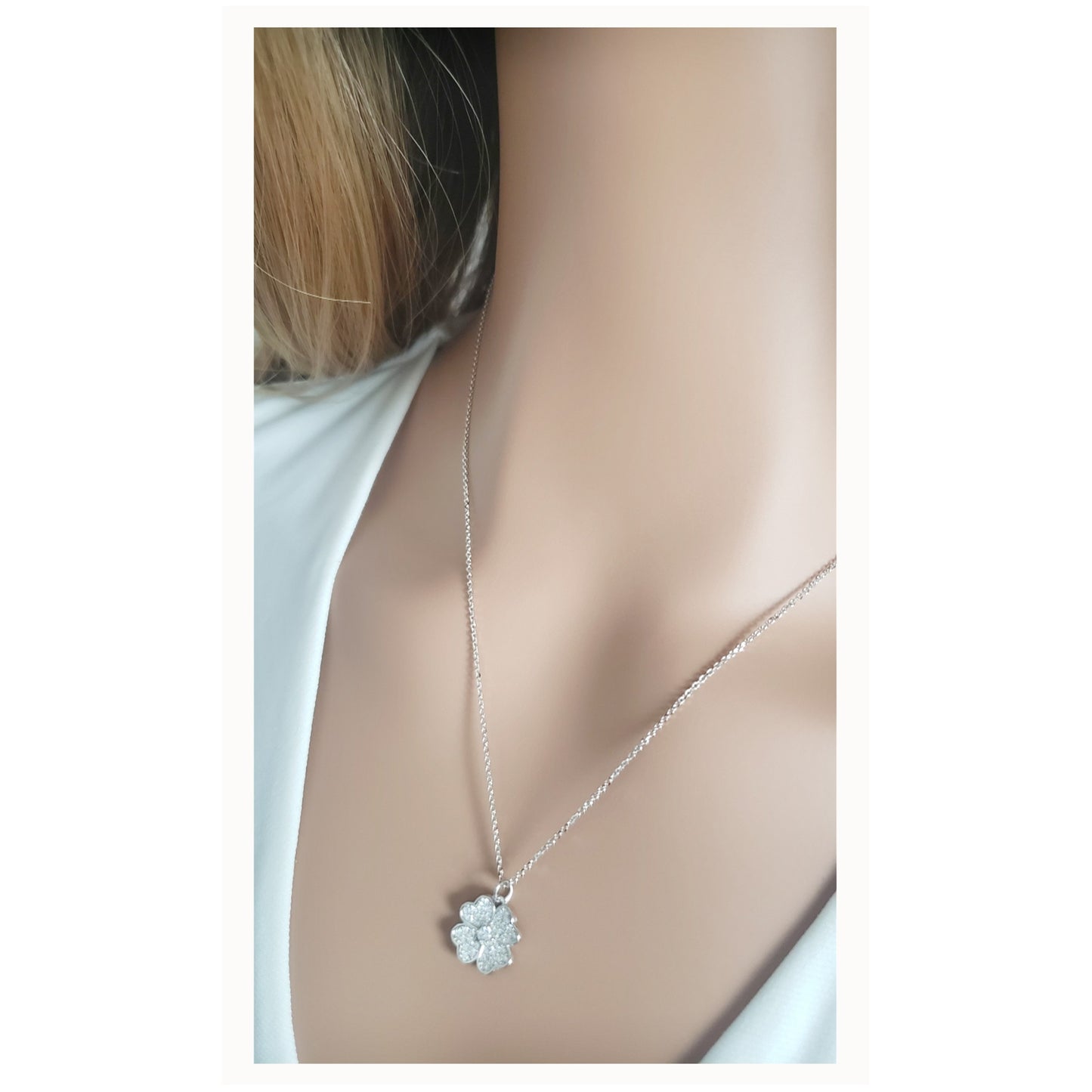 KARI Heart Shaped Four Leaf Clover Pendant Necklace in Sterling Silver