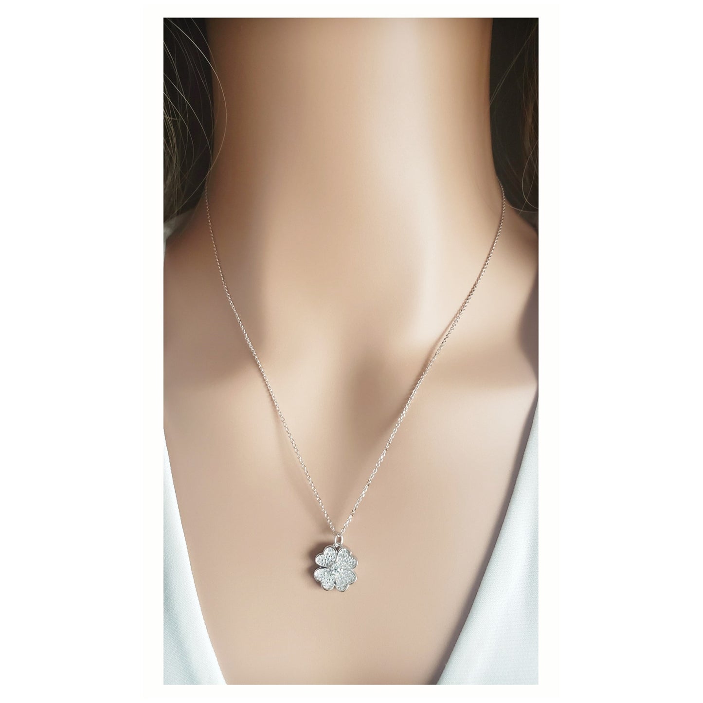 KARI Heart Shaped Four Leaf Clover Pendant Necklace in Sterling Silver