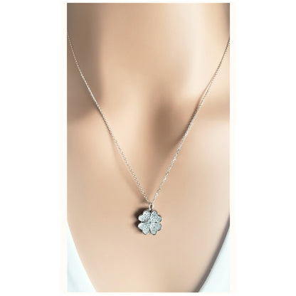 KARI Heart Shaped Four Leaf Clover Pendant Necklace in Sterling Silver