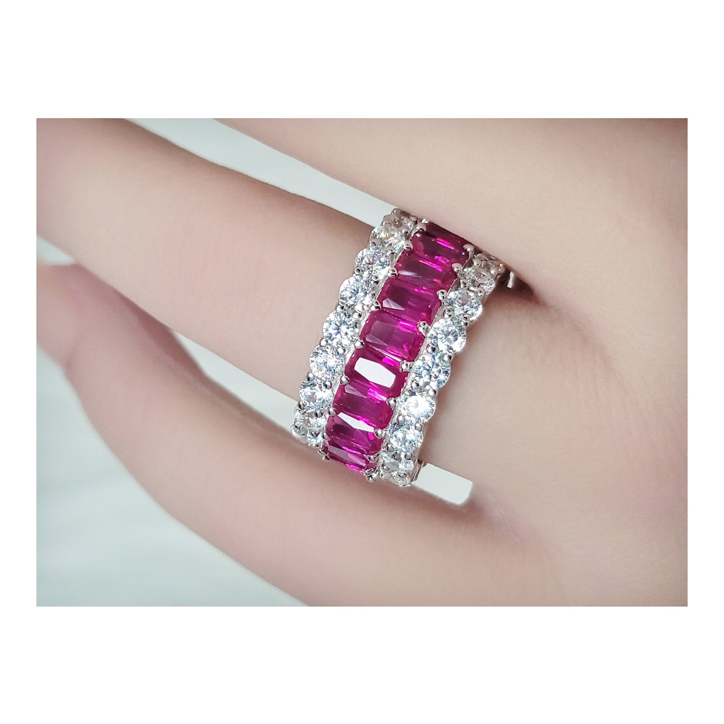 KATHERINE Fuchsia Three-Row Eternity Ring