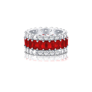 KATHERINE Red CZ Diamond Three-Row Eternity Ring