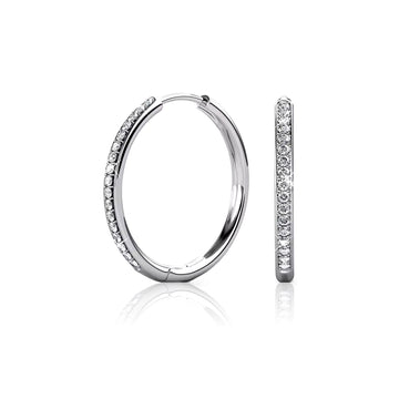 KAYLEIGH Large 40MM Crystal Hoop Earrings in 18K White GP