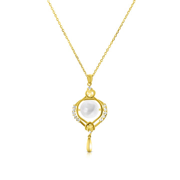 KIMBERLEY White Pearl & CZ Pendant Necklace in 18K GP
