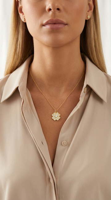 KARI Heart-Shaped Four-Leaf Clover CZ Diamond Pendant Necklace in 14K GP