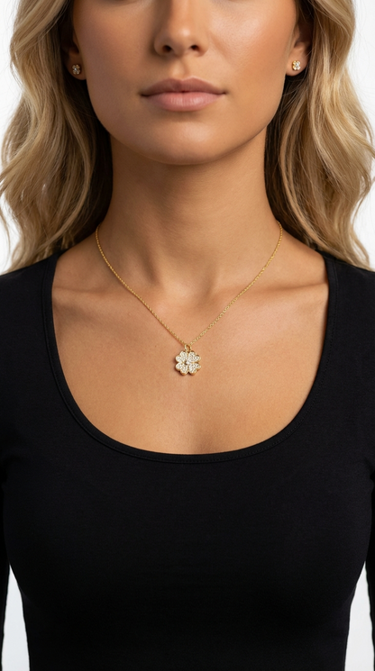 KARI Heart Shaped Four-Leaf Clover Pendant Necklace 14K Gold Over Sterling Silver