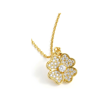 KARI Heart-Shaped Four-Leaf Clover CZ Diamond Pendant Necklace in 14K GP
