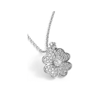 KARI Heart-Shaped Four-Leaf Clover CZ Diamond Pendant Necklace