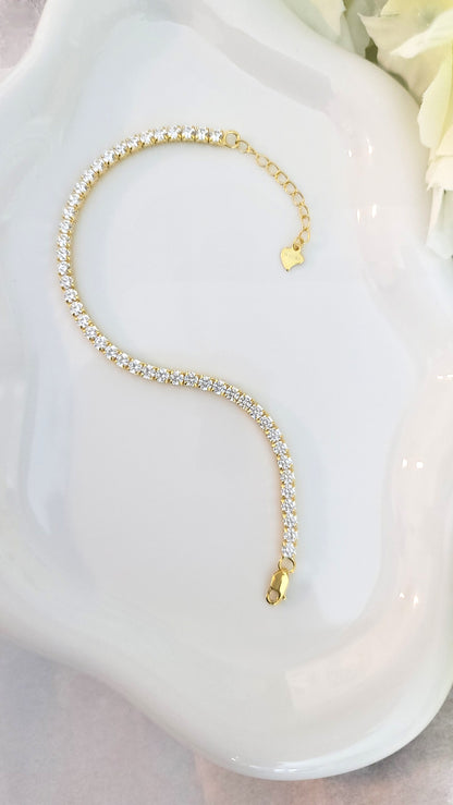 KATE 3MM White CZ Diamond Simulant Tennis Bracelet 18K Gold Over Sterling Silver