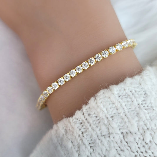 KATE 3MM White CZ Diamond Simulant Tennis Bracelet 18K Gold Over Sterling Silver