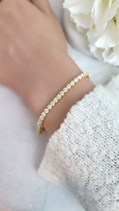 KATE 3MM White CZ Diamond Simulant Tennis Bracelet 18K Gold Over Sterling Silver
