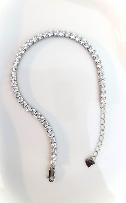KATE 3MM White CZ Diamond Simulant Tennis Bracelet in Rhodium Over Sterling Silver