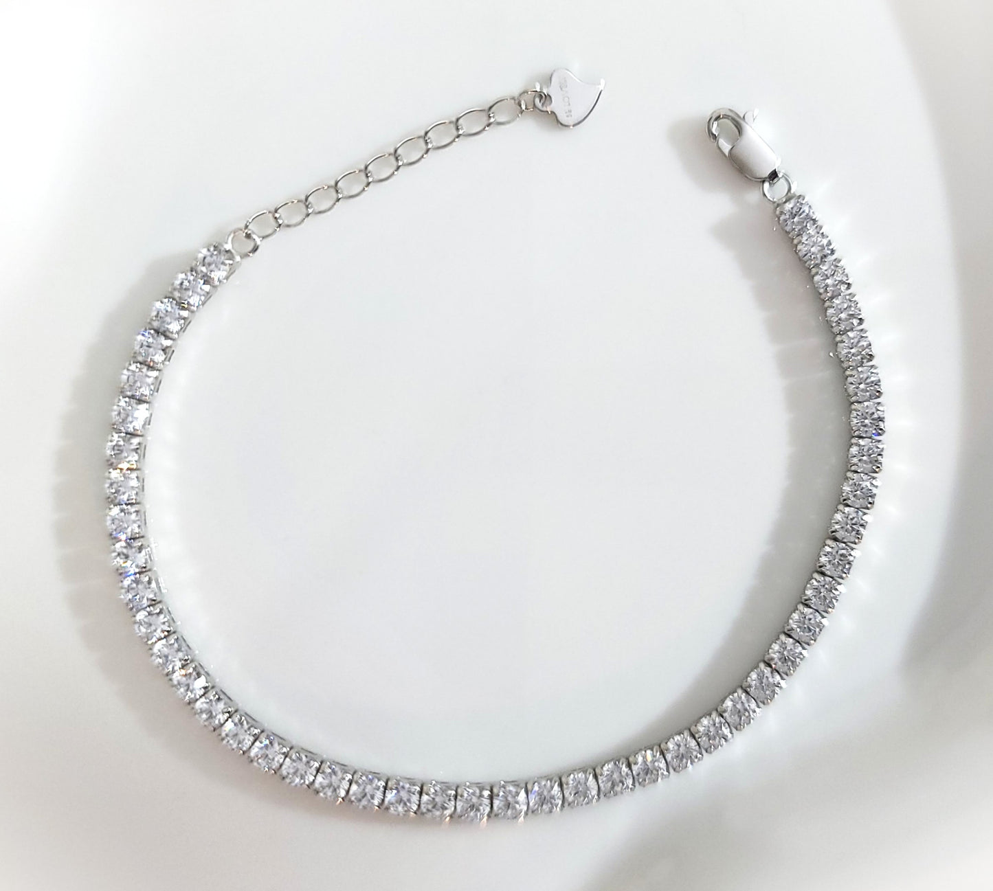 KATE 3MM White CZ Diamond Simulant Tennis Bracelet in Rhodium Over Sterling Silver
