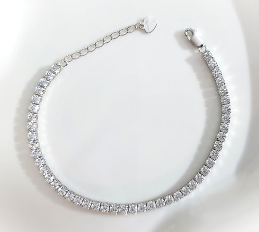 KATE 3MM White CZ Diamond Simulant Tennis Bracelet in Rhodium Over Sterling Silver