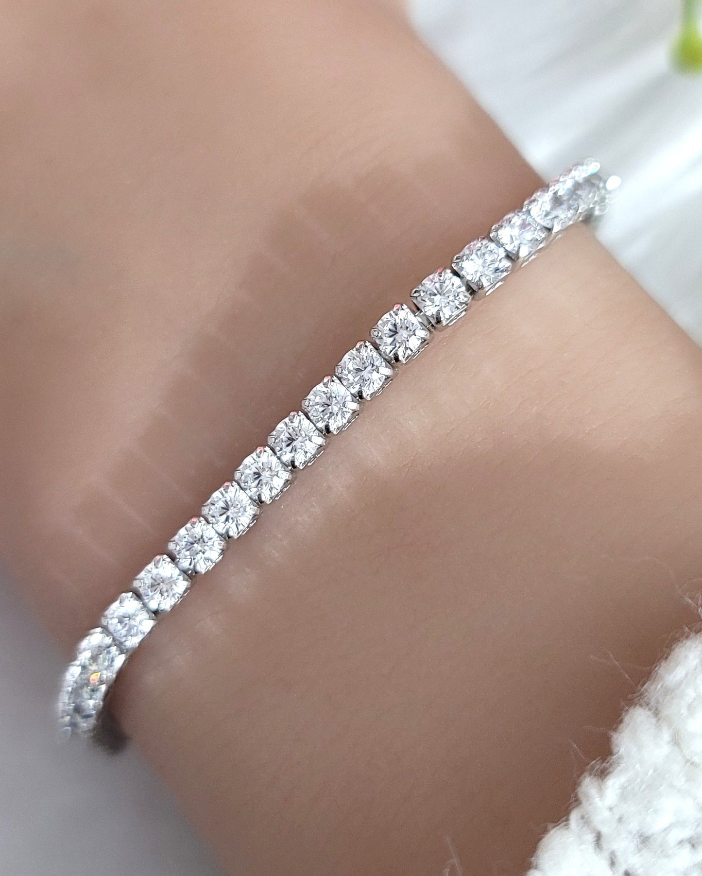 KATE 3MM White CZ Diamond Simulant Tennis Bracelet in Rhodium Over Sterling Silver