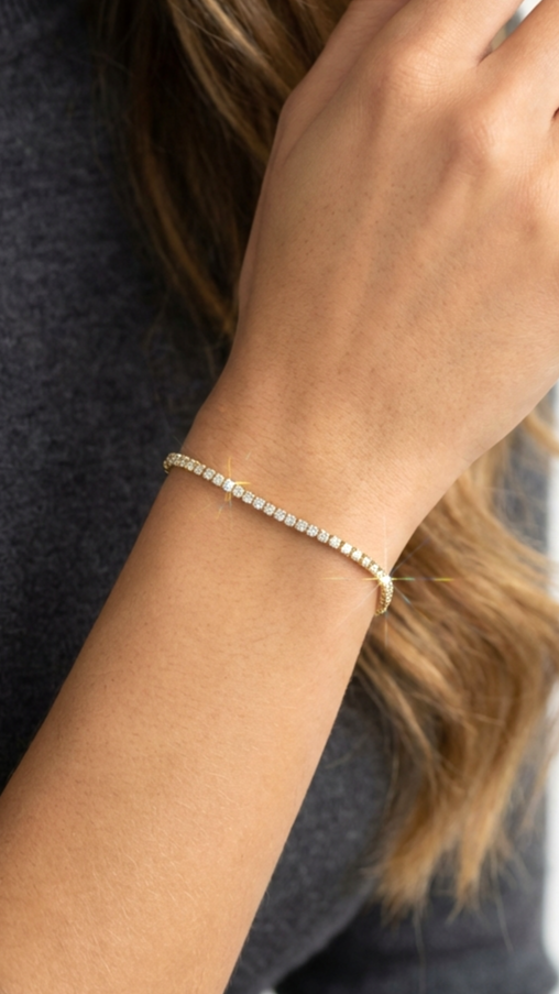 KATE 3MM White CZ Diamond Tennis Bracelet 18K Gold Over Sterling Silver